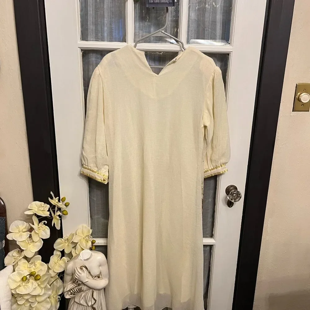 Embroidered Cream Dress with Paisley Design